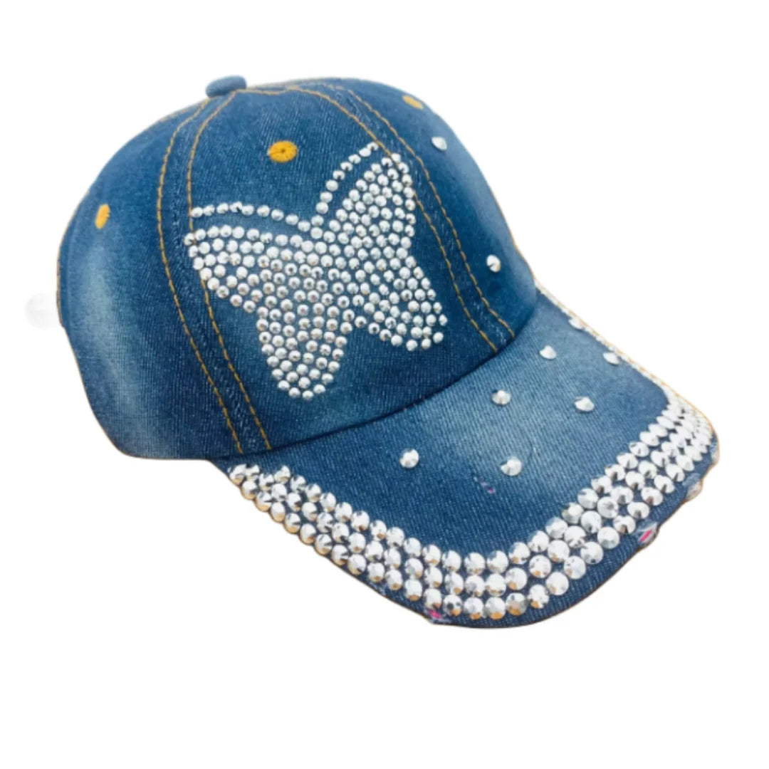 Fashion Rhinestone Hat Butterfly / Star / Crown/Love Denim Baseball Spring Summer Outdoor Hat Peaked Cap Butterfly DarkBlue Adjustable
