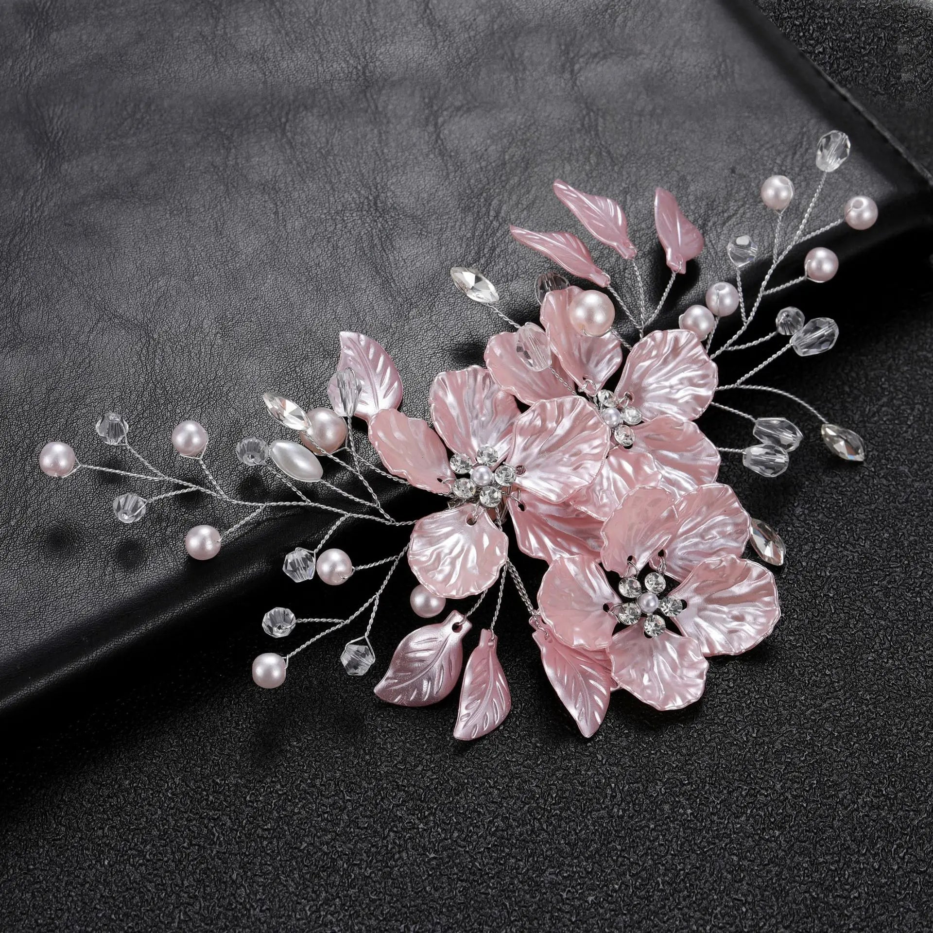 Crystal Pearl Flower Hair Clips Elegant Headwear For Women Precious jewels Bridal Wedding Hair Accessories Pink 2