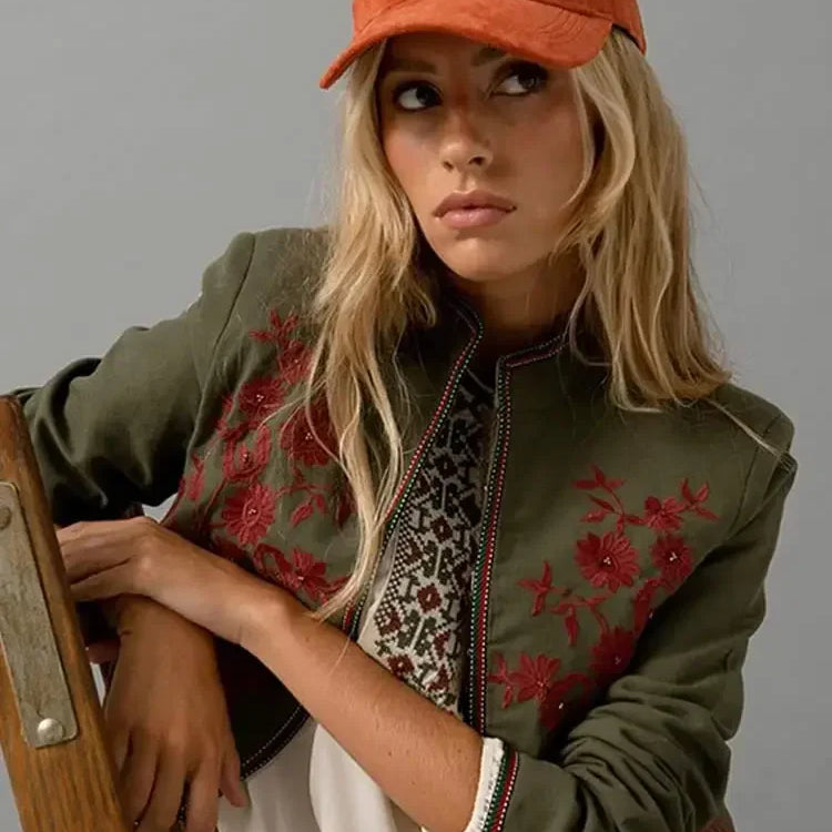 Women Fashion Print Trousers Two-piece Suit Embroidery Long-sleeved Coat High Waist Pants Sets Spring Casual Lady Outfit