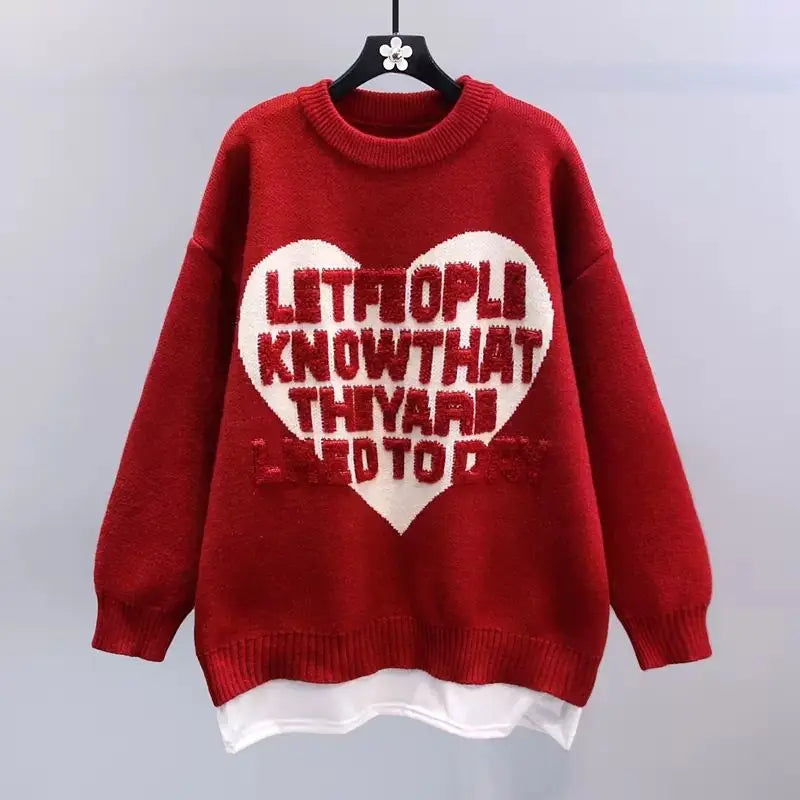 Autumn Winter Lucky Red Sweater Flare Pants 1 or Two Piece Set Korean 2023 New Lady Loose Knit Pullovers Black Trousers Outfits Only Sweater B