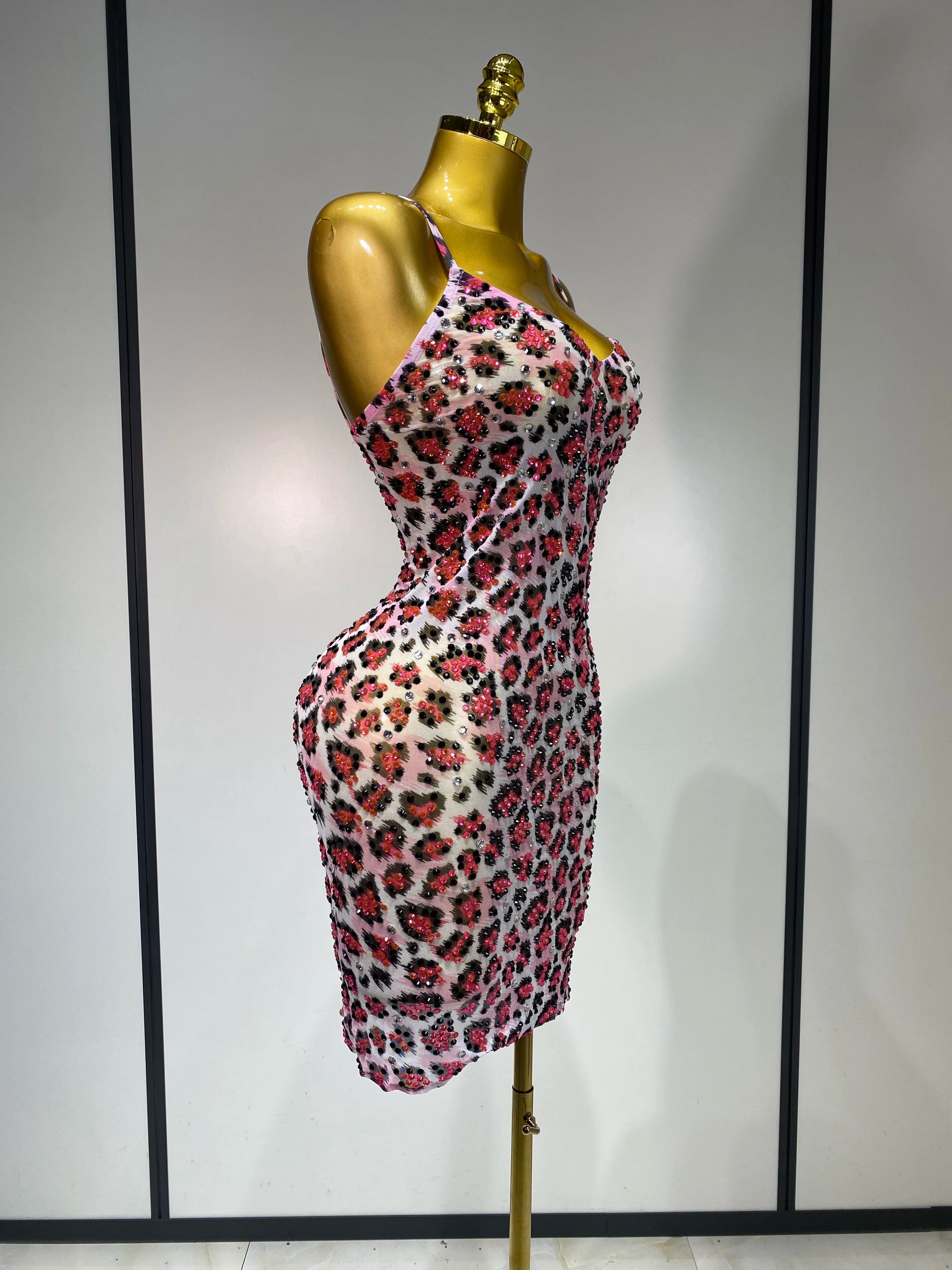 Sparkly Gold Rhinestone Transparent Sleeveless Mini Dress Evening Birthday Celebrate Party Nightclub Dance Performance Outfit