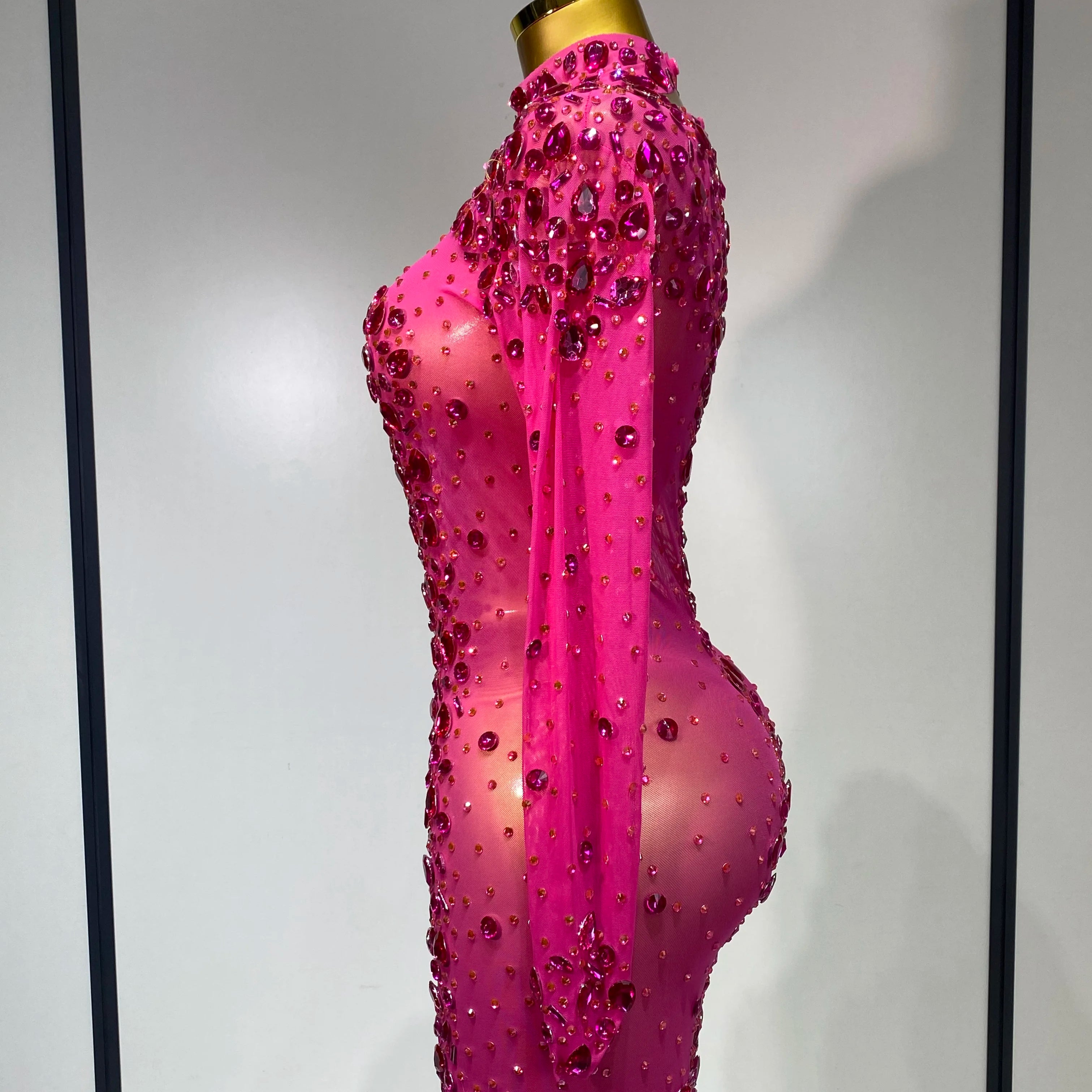 Women Sexy Mesh Rhinestones Mini Dresses Luxury Birthday Evening Party Celebrate Prom Gown Nightclub Singer Stage Outfit