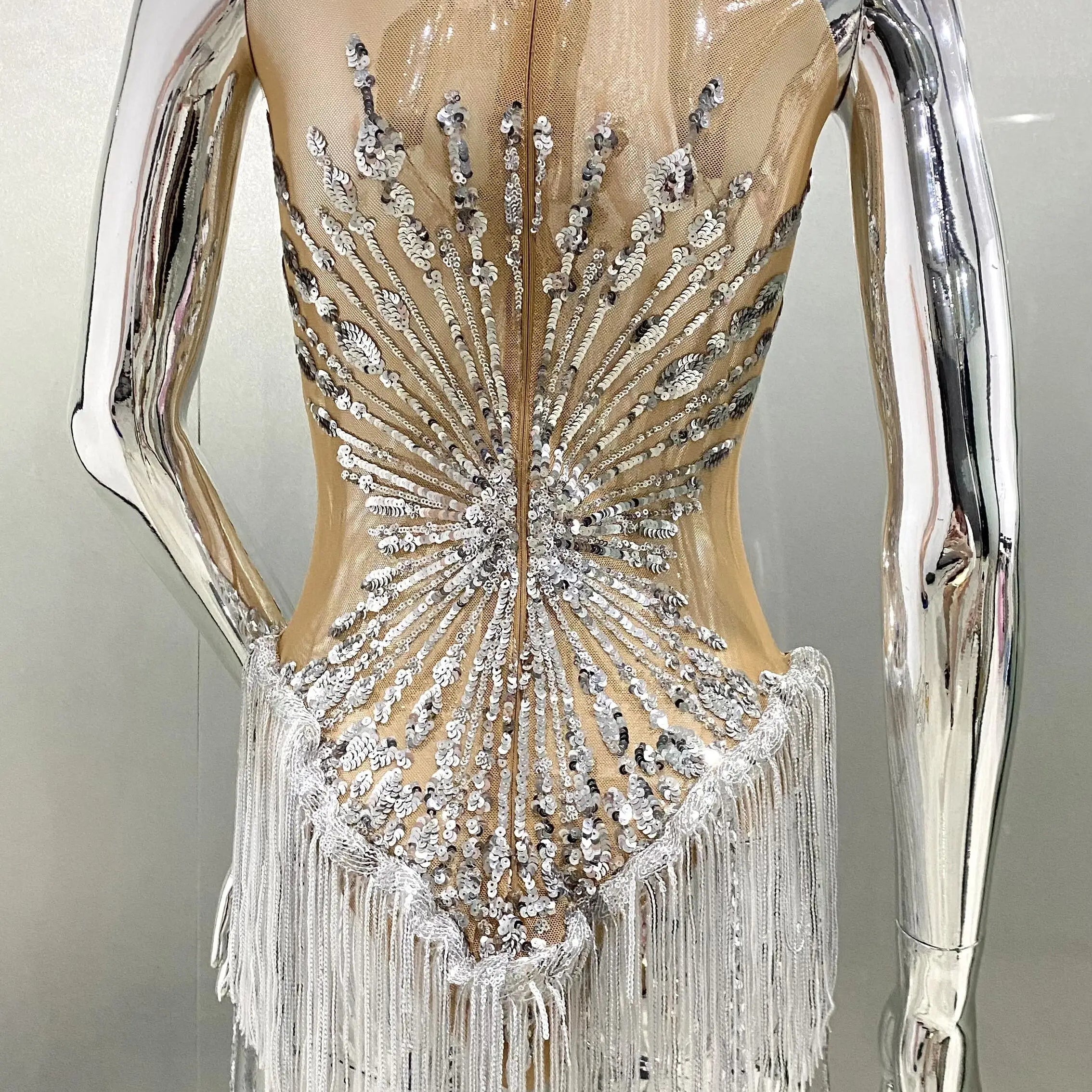 Sliver Sequins Shining Diamonds Long Tassel Sleeveless Mini Dress High Quality Evening Dress Woman Birthday Party Outfit