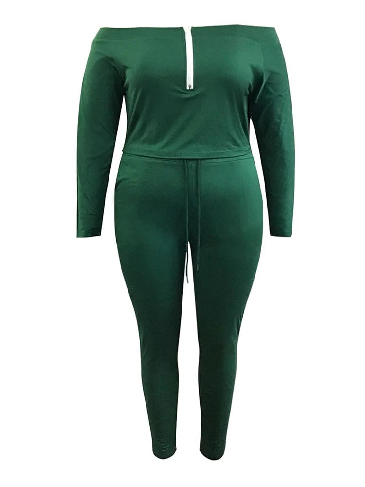 LW Women's Plus Size Pants Set 2025 Spring Sexy Long Sleeve Off Shoulder T-shirts Casual Skinny Pant Sets Women 2 Piece Outfits