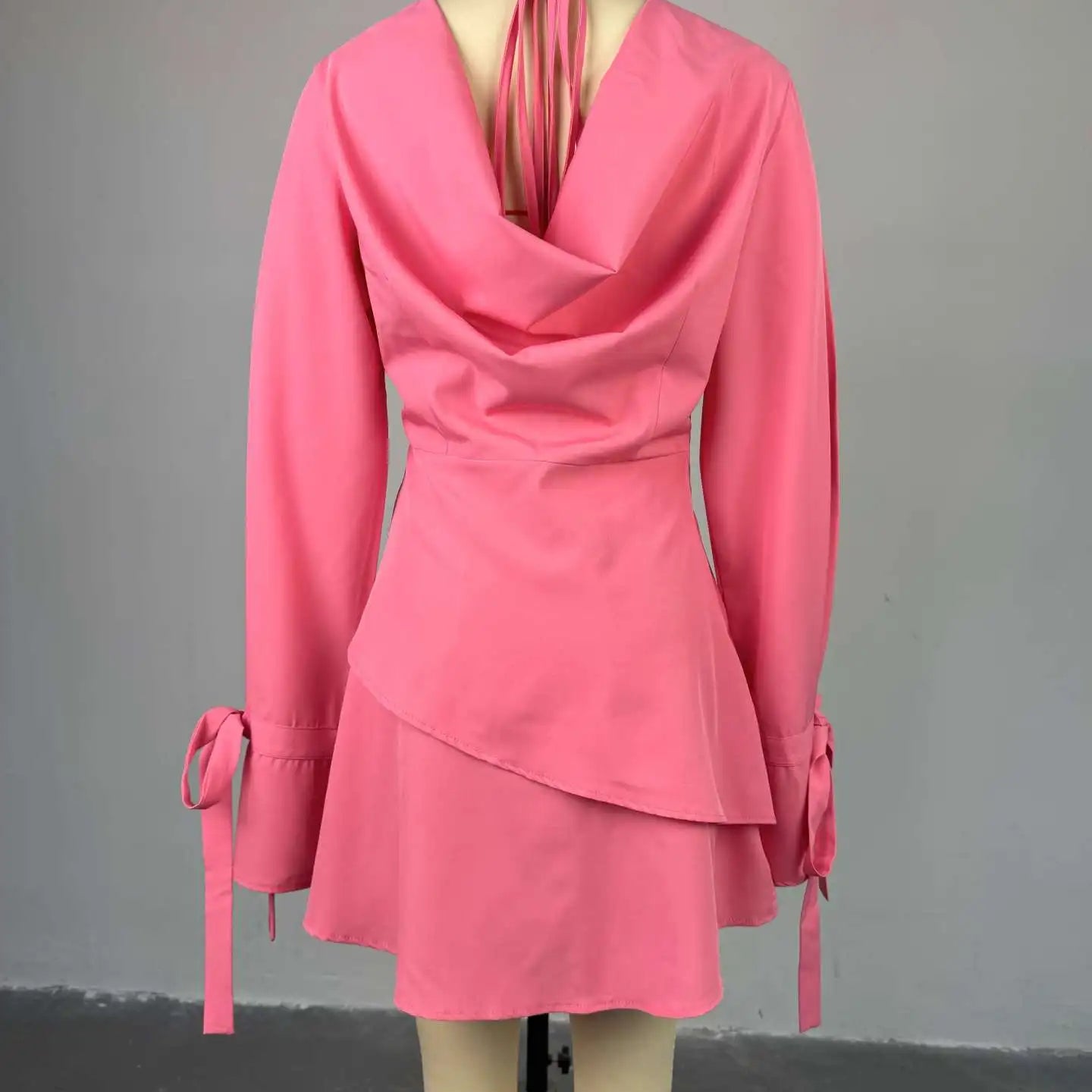 CM.YAYA Women Tie Up Bow Long Sleeve O-neck Mini Dress 2025 Birthday Holiday Sexy Club Party Evening High Street A-Line Dresses