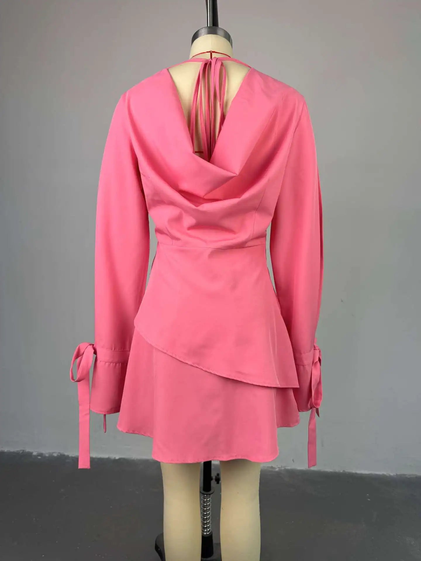 CM.YAYA Women Tie Up Bow Long Sleeve O-neck Mini Dress 2025 Birthday Holiday Sexy Club Party Evening High Street A-Line Dresses