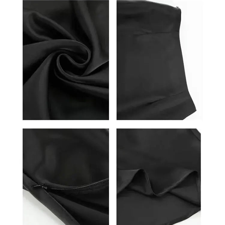 Women's Black Elegant Satin Fashion Slim Skirts Four Seasons Casual High Waist Club Office Maxi Skirt