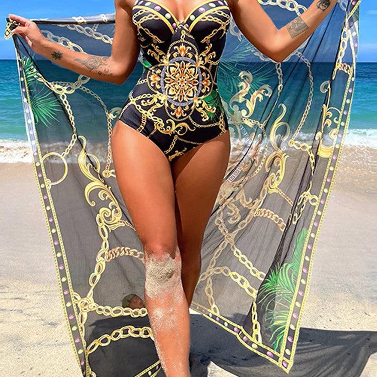 VigoBeviya Sexy Print Strapped 2 Piece Swimwear Women Strapped Push UP One Piece Swimsuit Monokini Backless Bathing Suit