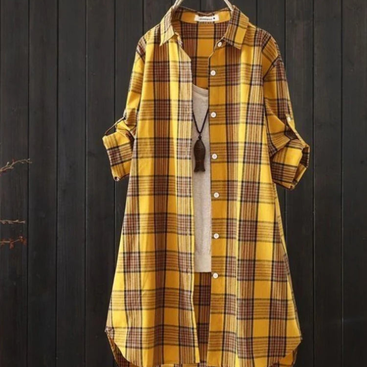 Plaid Medium Long Blouses Casual Style Loose Shirts Female Summer Beach Sunscreen Blouses Fashion Korean Style Female Blouses