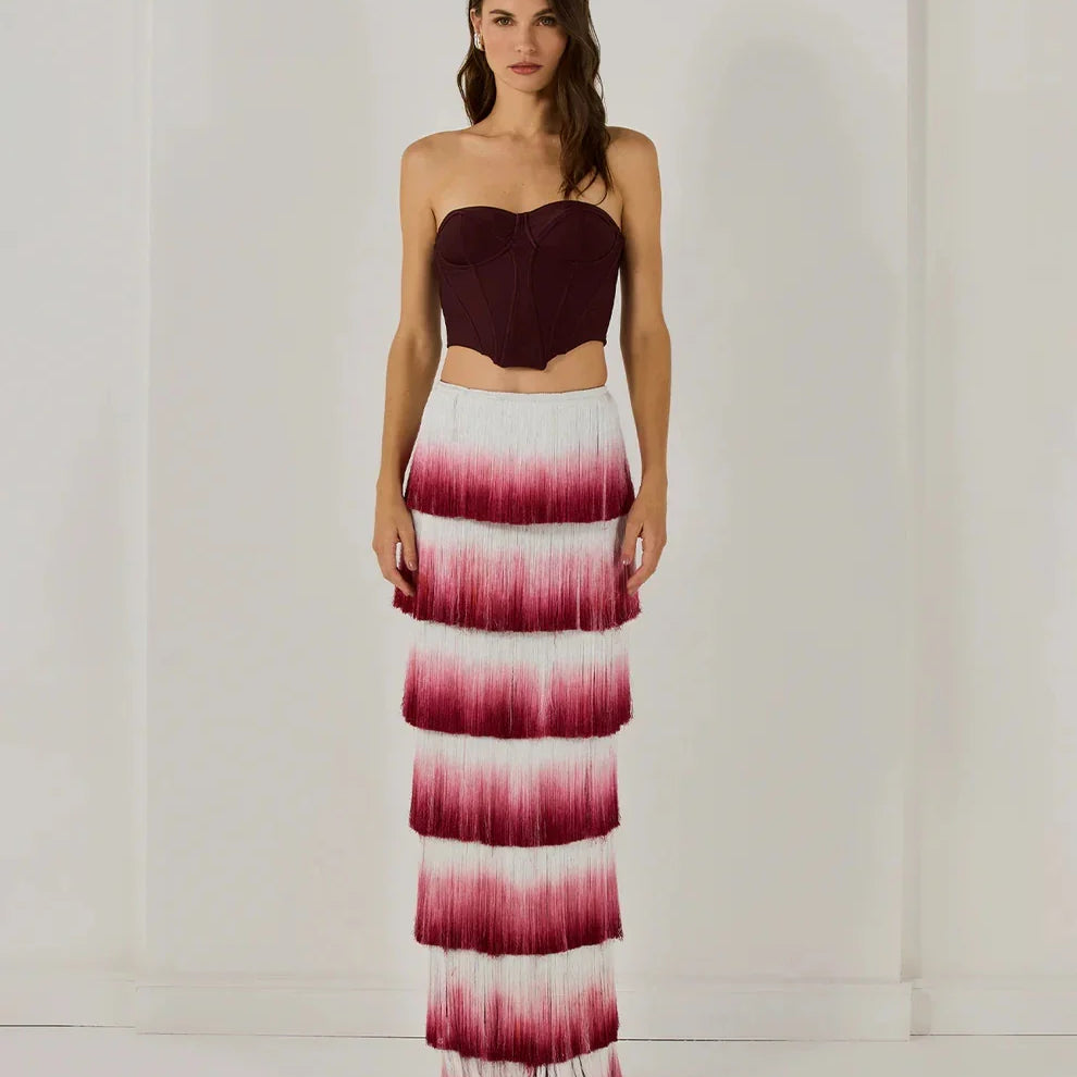 Arrival Women Sexy Strapless Gradient Tasseles Strapless 2 Pieces Bodycon Bandage Long Dress Celebrate Birthday Party Outfit