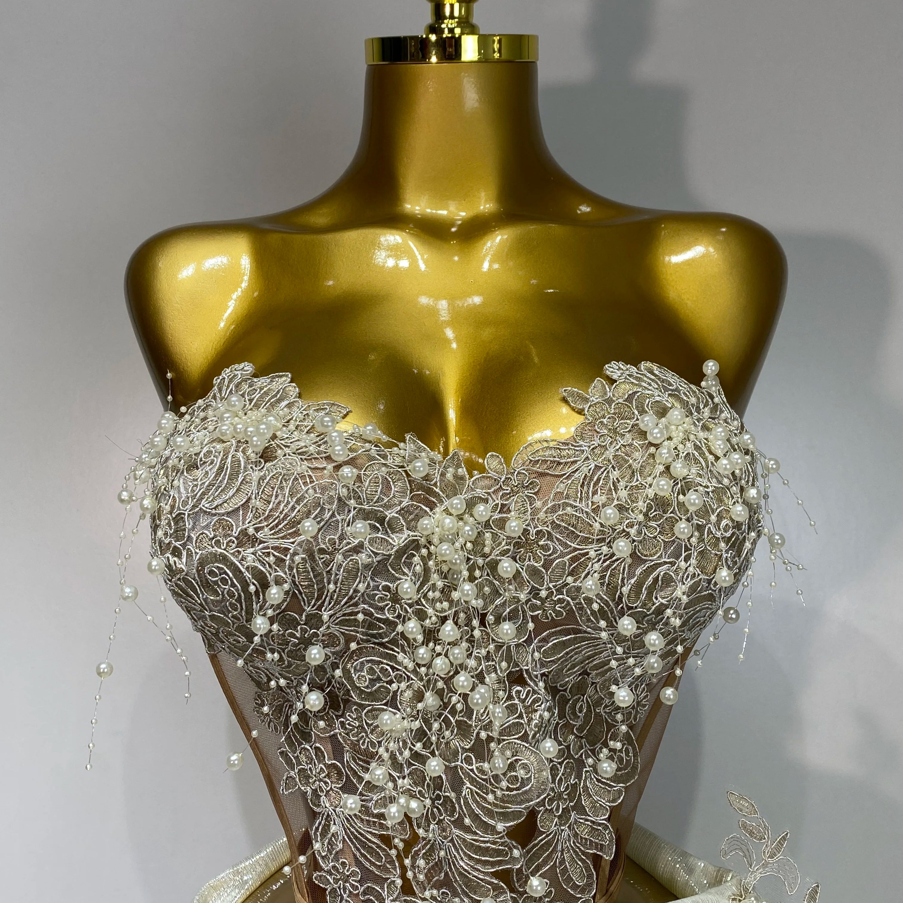 Elegant Sexy Pear Mesh See Through Two Piece Set Women Luxury Birthday Party Prom Gown Singer Nightclub Hotwife Stage Outfit