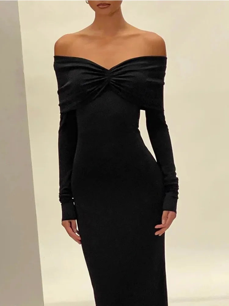 Luxury Women Celebrity Sexy Off Shoulder Long Sleeve White Black Maxi Long Bodycon Dress 2024 Elegant Evening Club Party Dress