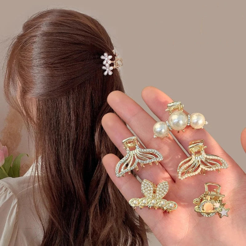 Mini Pearl Hair Claws Clips for Women Elegant Rhinestone Headwear Hairpins Hair Crab Barrettes Hair Accessories for Women