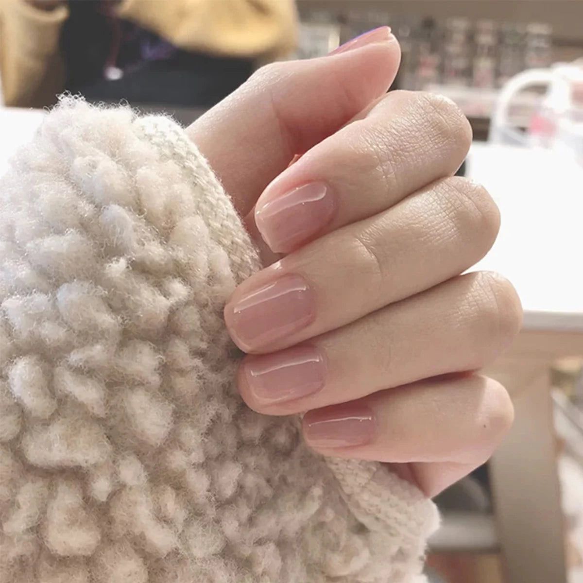 Medium Length Fake Nails 3D Flower Pearl Design Nude Pink Color Press On Nails Ballerina False Nail For Women DIY Manicure 24Pcs