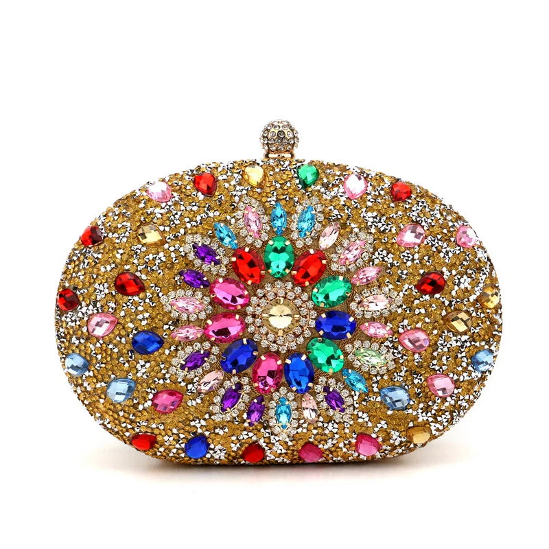 Rhinestones Women Bags Hollow Out Style Fashion Evening Bags Chain Shoulder Handbags Party Wedding Day Clutch Purse YM3108goldcolor