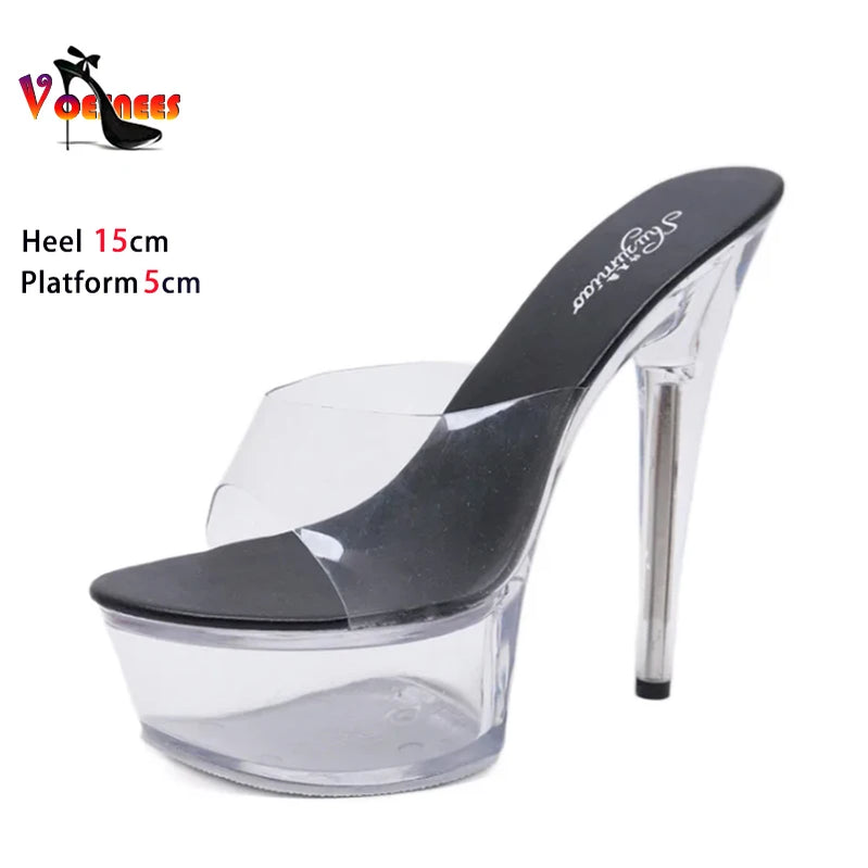 Shoe for Party Club Stripper Heels Women Shoes Platform High Heels Sandals Clear Sexy Pole Dance 15cm High Plus Size Slippers