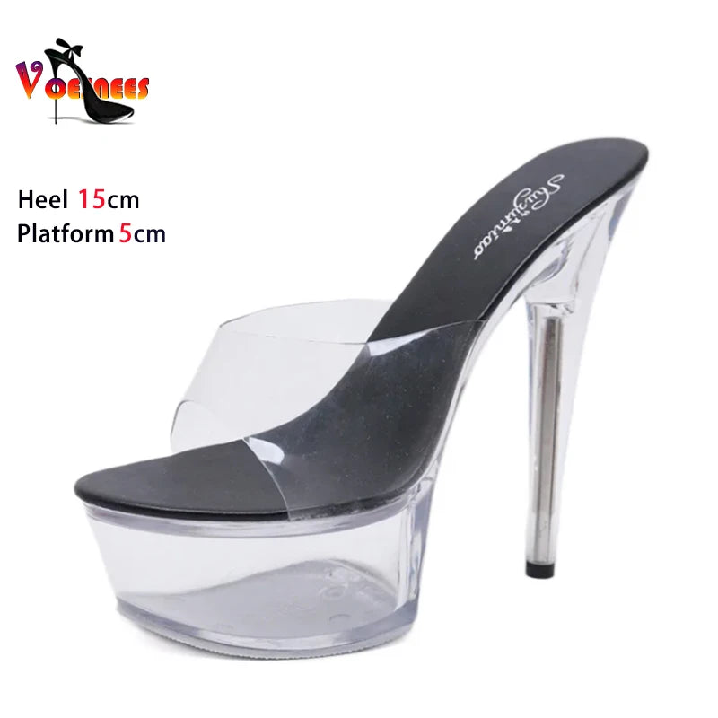 Shoe for Party Club Stripper Heels Women Shoes Platform High Heels Sandals Clear Sexy Pole Dance 15cm High Plus Size Slippers