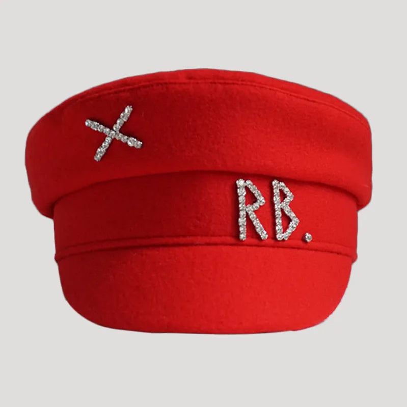 Women Hats Crystal baker boy hat Wool Newsboy Caps Female Flat Militray Caps Visor S-XL Wool-red