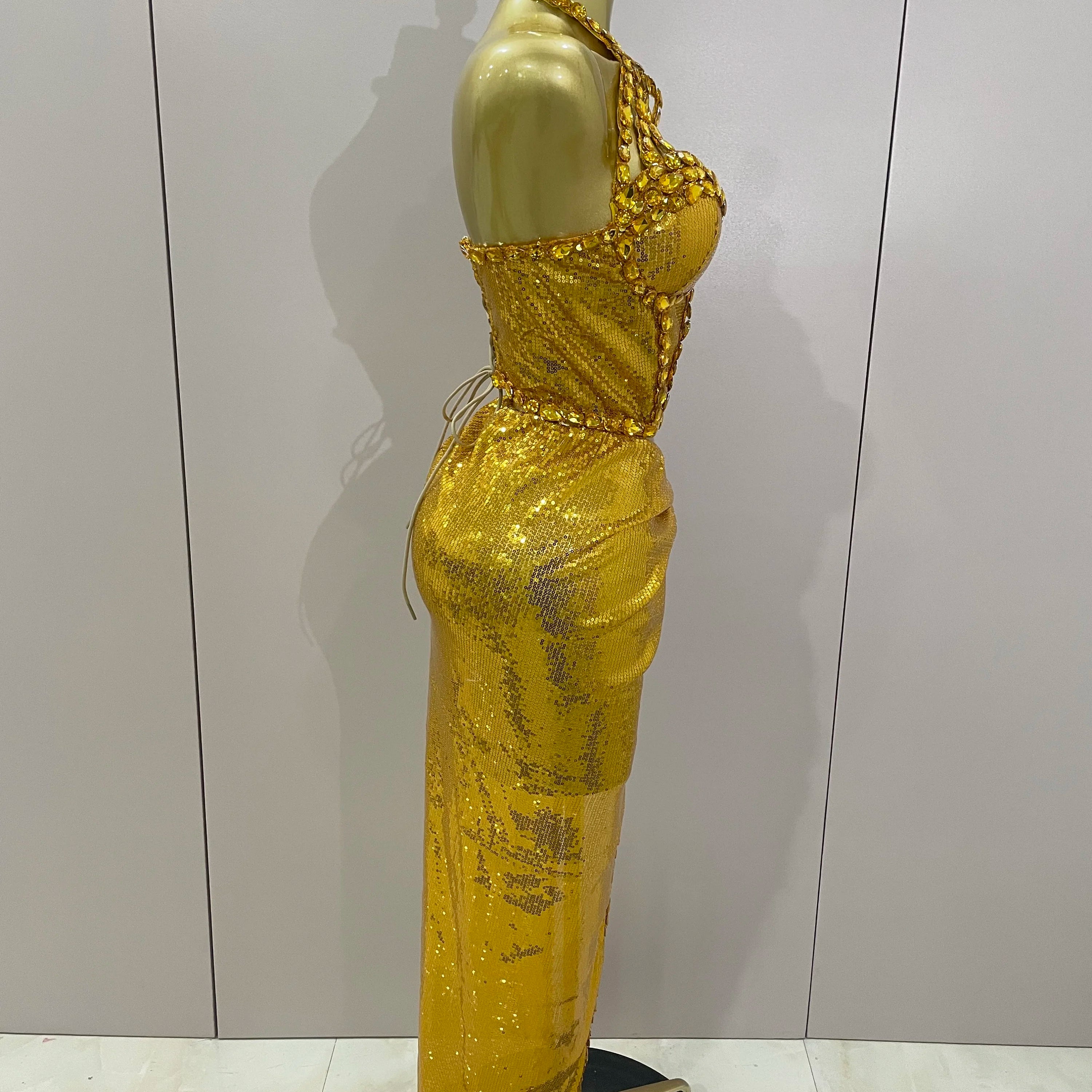 Sexy Luxury Shiny Diamond Sequins Cocktail Dress 2Pcs Set 2025New Women Evening Celebrate Birthday Party Nightclub Stage costume