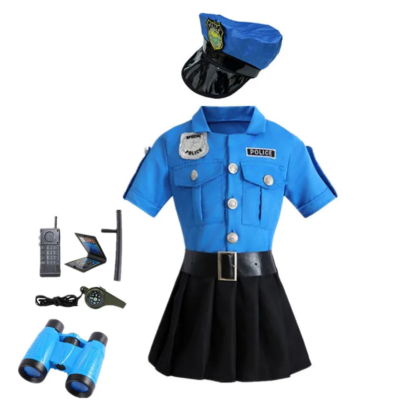 Girls Police Role Play Dress Dressup Clothes Children Police Officer Uniform Playsuits Halloween Performance Costumes 02