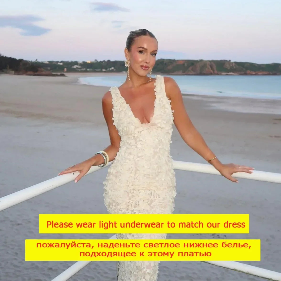 Suninheart Summer Formal Occasion Dress 2024 Elegant Flower See Through Maxi Dress Sexy Slim Wedding Guest Party Dresses Women