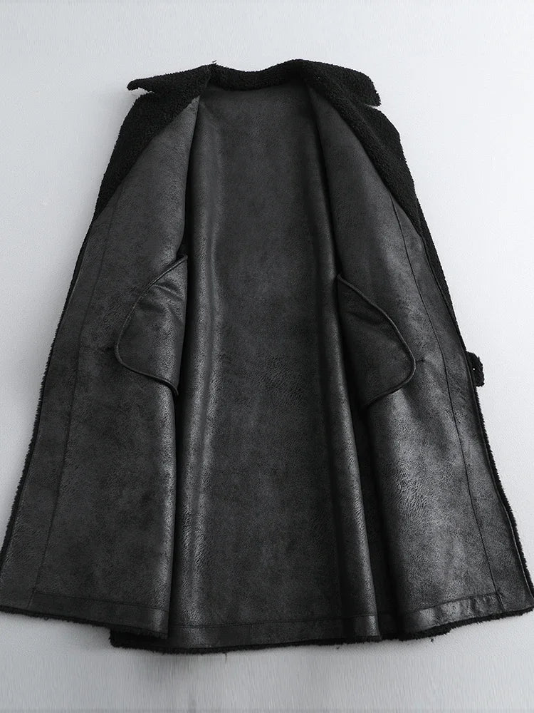 Pure Wool Shearling Coat for women,Long Female Slim Fur One Lamb Fur Coat,autumn/Winter 2024,New