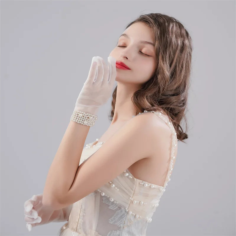 New Original Vintage Gloves Hepburn Black Satin Thin Bowknot Stage Banquet Bride Accessories