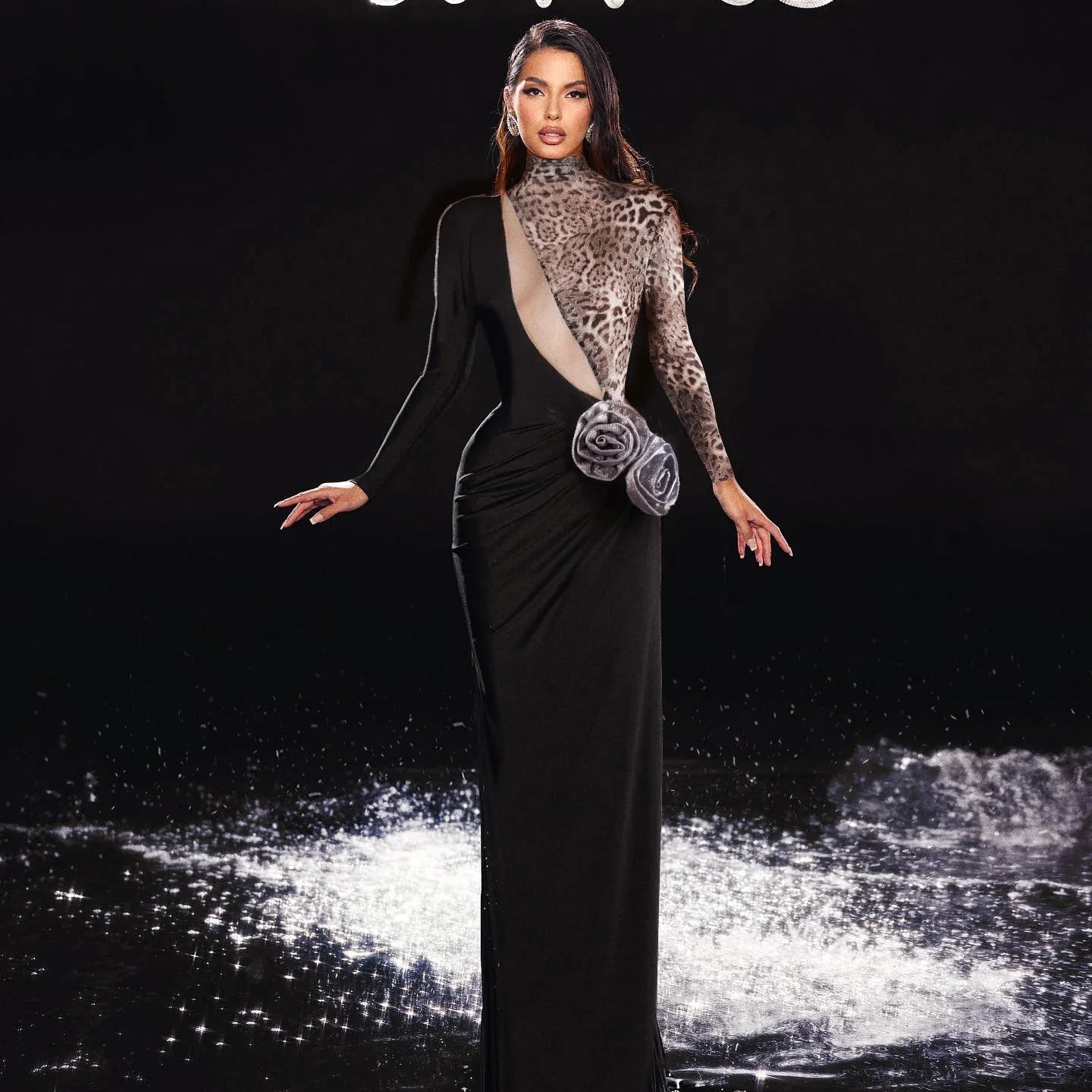 Arrival Women Long Sleeve Shinning Sequins Florals Bodycon Long Dress Keyhole Celebrate Evening Party Prom Outfit