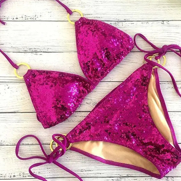 2022 New Sexy Bikinis Sequins Golden Color Women Bandage Bikini Set Push-up Padded Bra Swimsuit Suit Swimwear 2570 2570 NO 2