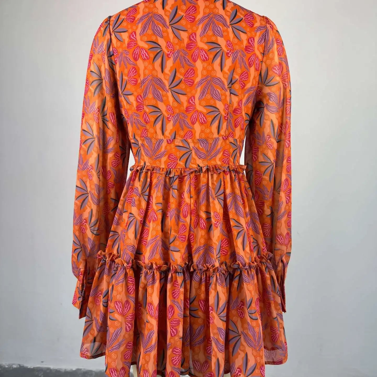 CM.YAYA Women V-neck Long Sleeve Pleated Mini Dress Sweet Elegant Floral Print Sexy Birthday Beach Night Party Vestidos Dresses