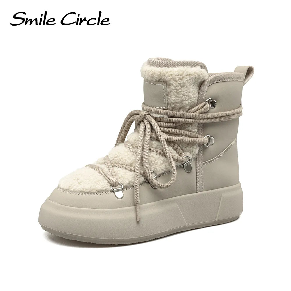Smile Circle Snow Boots Women Winter Warm Plush Ankle Boots Trendy Platform Casual Shoes