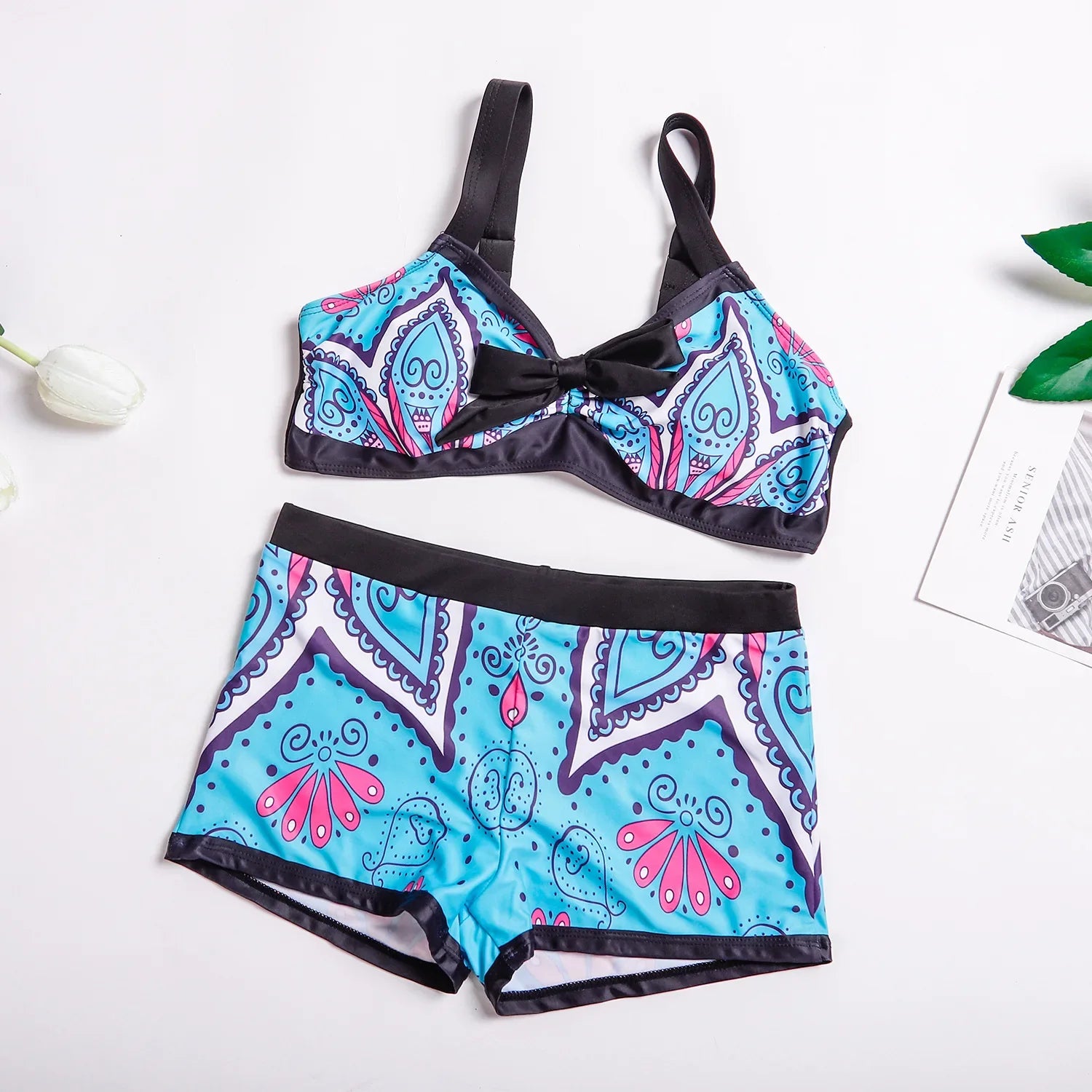 Plus Size Bikini Set 2-Piece Swimsuit Swimwear Women Sexy Swimming Suit Beachwear Bathing Suit Summer High Waist Monokini