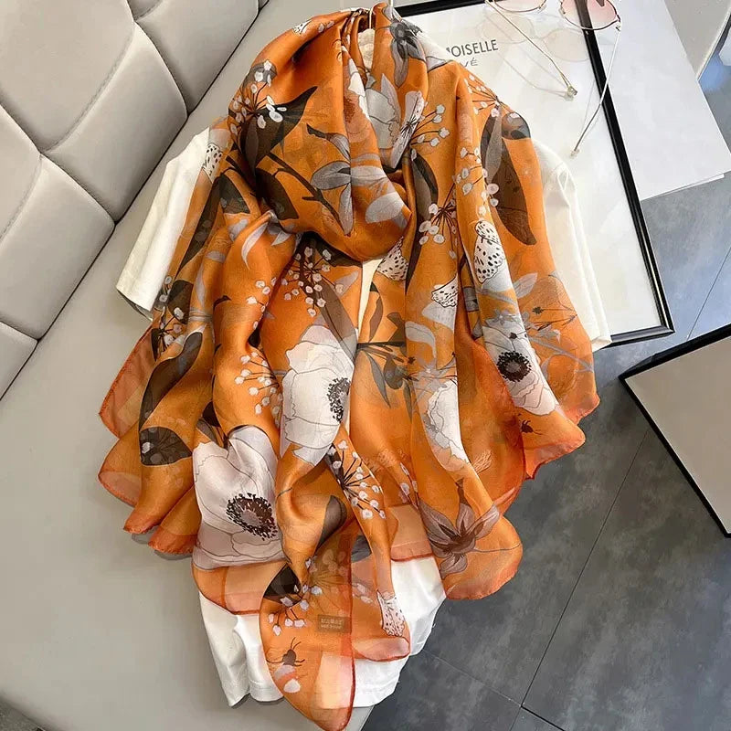 Silk Scarf Fashion Design Neck Foulard Female Luxury Hijab Women Warm Beach Scarves Echarpe Shawl Large Wrap Echarpe Bandana see chart 6