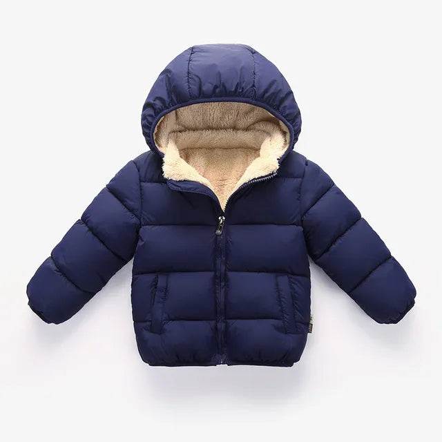 Baby Kids Jackets Boys Winter Thick Coats Warm Cashmere Outerwear For Girls Hooded Jacket Children Clothes Toddler Overcoat 1-6Y navy
