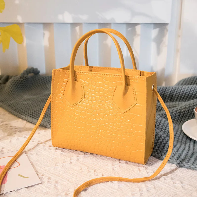 Fashion Crossbody Bag For Women All-Match Shoulder Bag Pu Leather Crocodile Pattern Messenger Bag Mini Square Tote Bag 2024 yellow