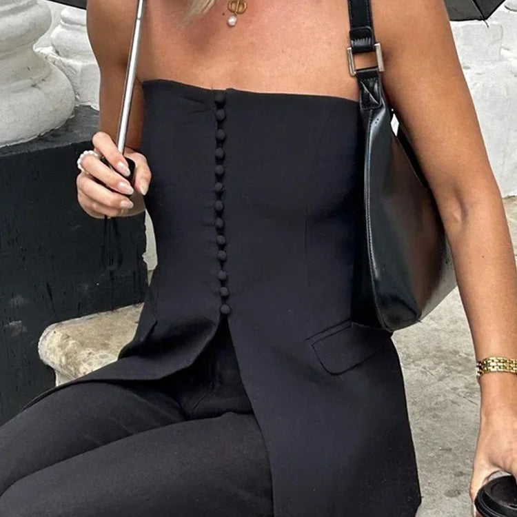 Women Strapless Split Tube Tops Sexy Corset Slim Backless Sleeveless Off Shoulder Single Breasted Vest Female  Lady Top