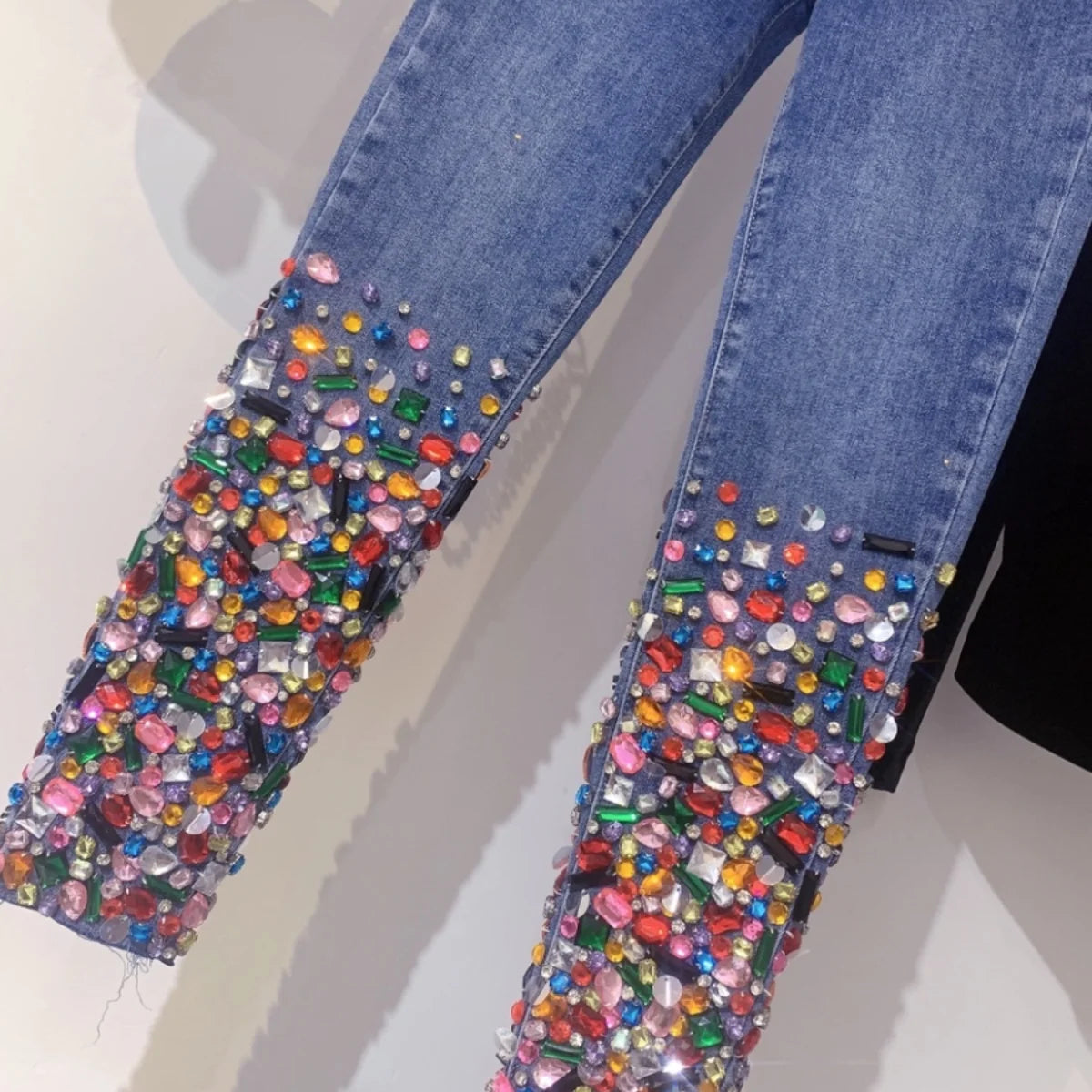 European Fashion Blue Jeans Women Heavy Industry Color Diamond Design Comfortable Soft Stretch Denim Skinny Jeans Denim Pants