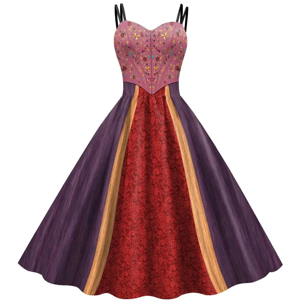VIP FASHION Hocus Pocus Witch Dress for Women Winifred Sanderson Mary Sarah Sister Cosplay Costume Adult Halloween Classic Dress