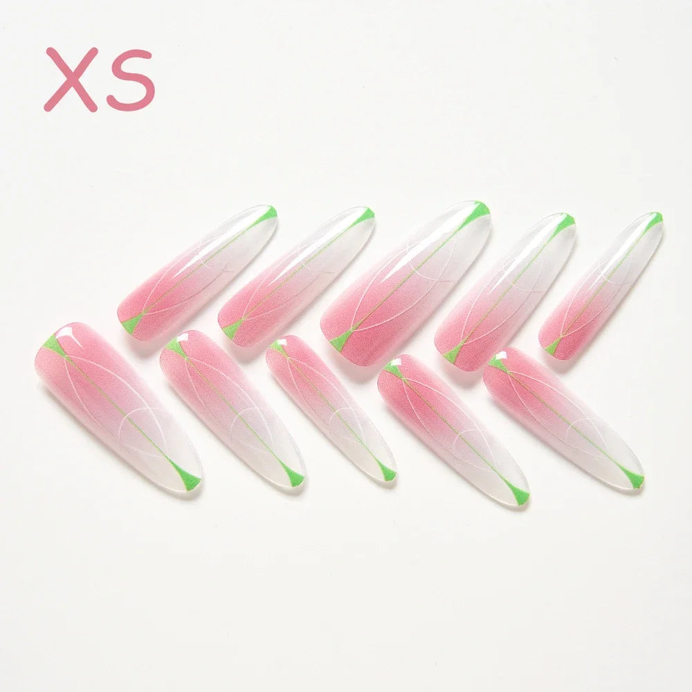 10Pcs/set Lucky Nine-tailed Fox Printed Chinese Style False Nails Long Press-on Acrylic Fakes Nails Adhesive Unique Design