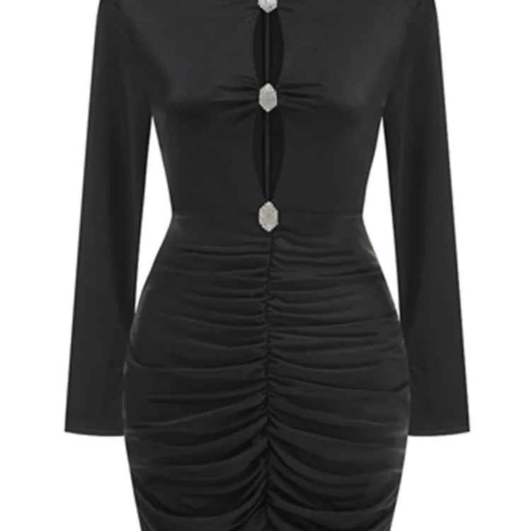 Luxury Women Celebrity Sexy Long Sleeve Key Hole Black Button Gowns Dress 2025 Elegant Evening Party Club Vestido