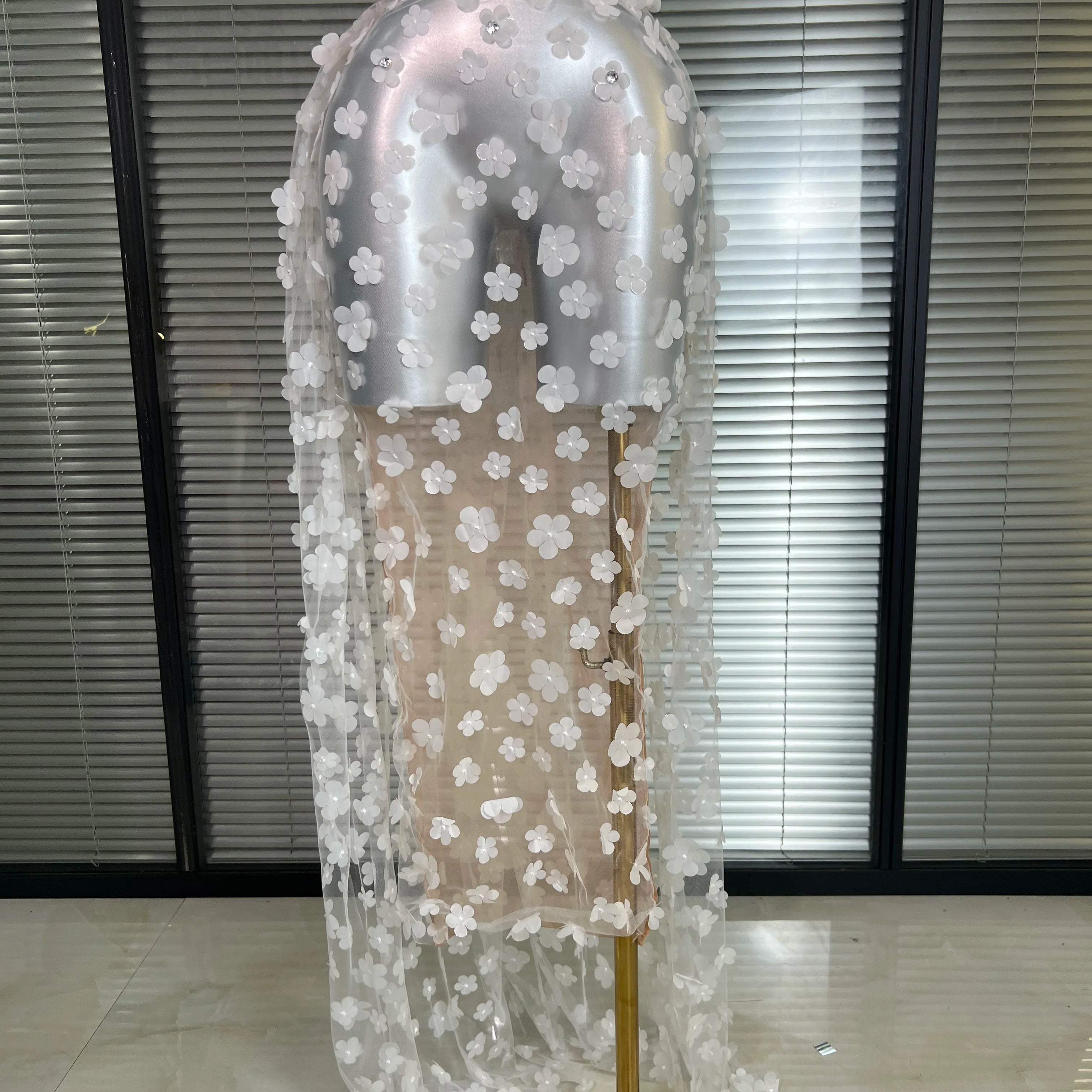NEW Women Sexy Mesh Crystal Diamonds Maxi Dress See Through Party Singer Wedding Maxi Dress Stage Performance Costume