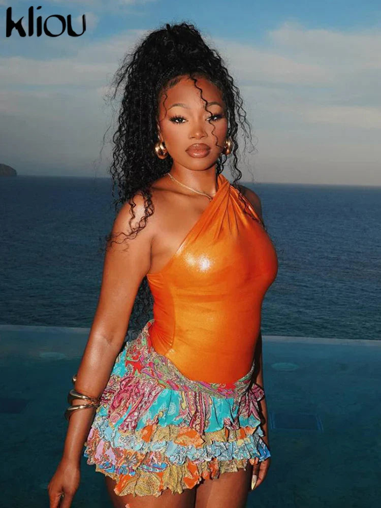 kliou Vintage Mini Skirts Women Fashion Ruffle Pleated Stacked Colorful A-line Mini Bottoms Girls Amestic Trend Street Clothing MULTI