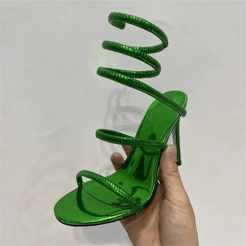Snake Strap High Heel Sandals Women Summer Ankle Strap Banquet Party Shoes Narrow Band High Heels Ladies Gladiator Sandals
