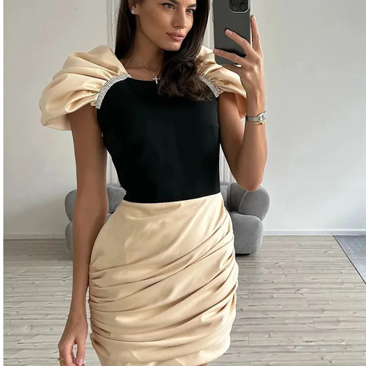 Women Summer Celebrity Sexy Diamonds Patchwork Ruched Mini Gowns Dress 2025 Elegant Evening Party Club Vestido