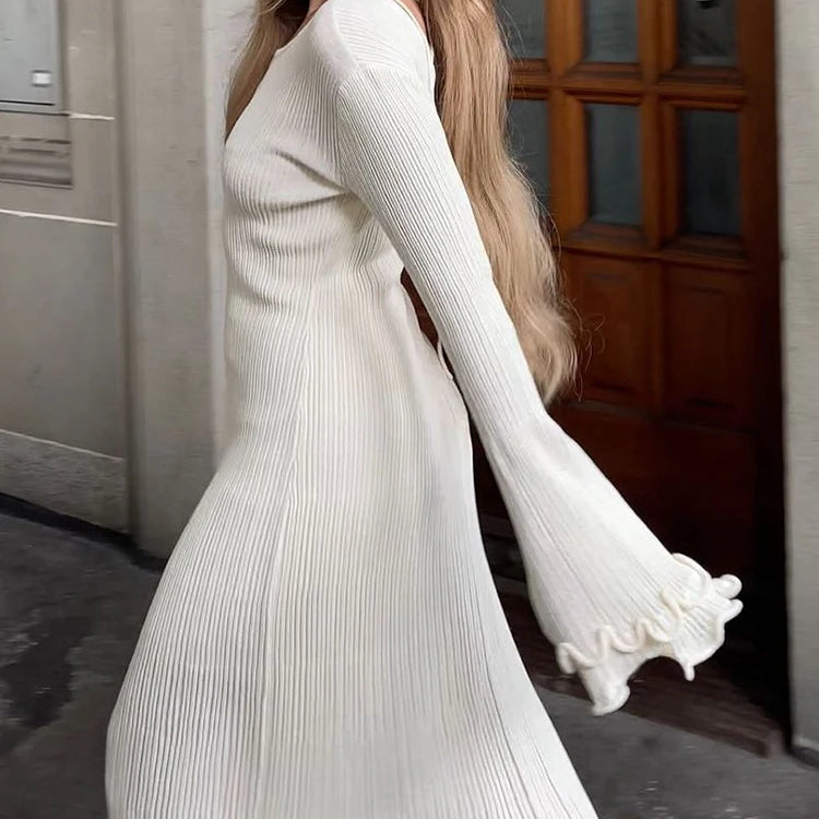 Elegant V Neck Denim Patchwork Knitted Long Dress Women Fashion Short Sleeved Buttons Bodycon Dresses Office Lady Pockets Robes