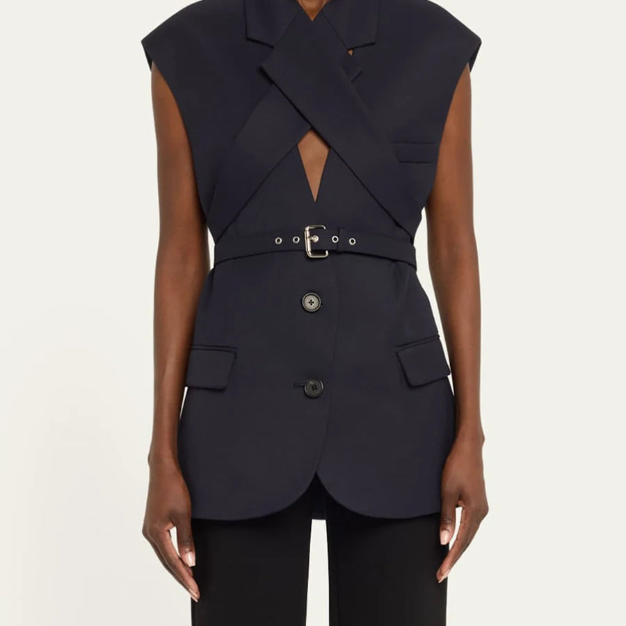 TWOTWINSTYLE Solid Slimming Spliced Single Breasted Coat for Women Lapel Long Sleeves Patchwork Lace Up Top Female Clothing New