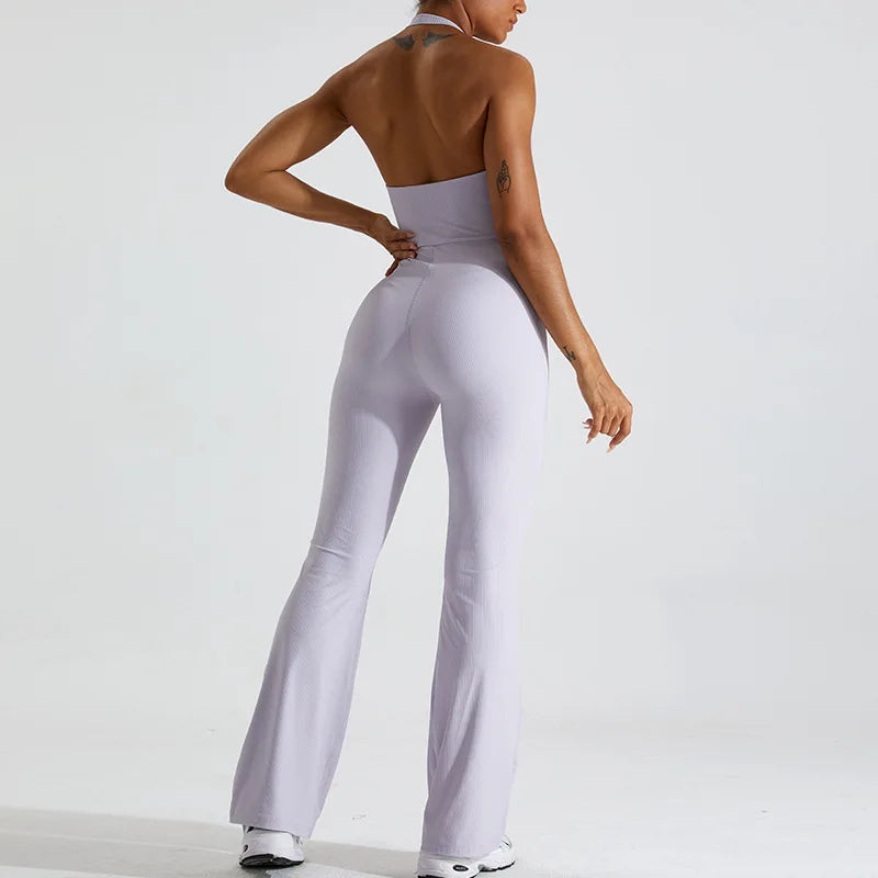 Women's Sportswear Hanging Neck Without Sleeves Yoga Suit Gym Push Ups Fitness Workout Bodysuit Quick Drying Yoga One Piece purple in color CHINA