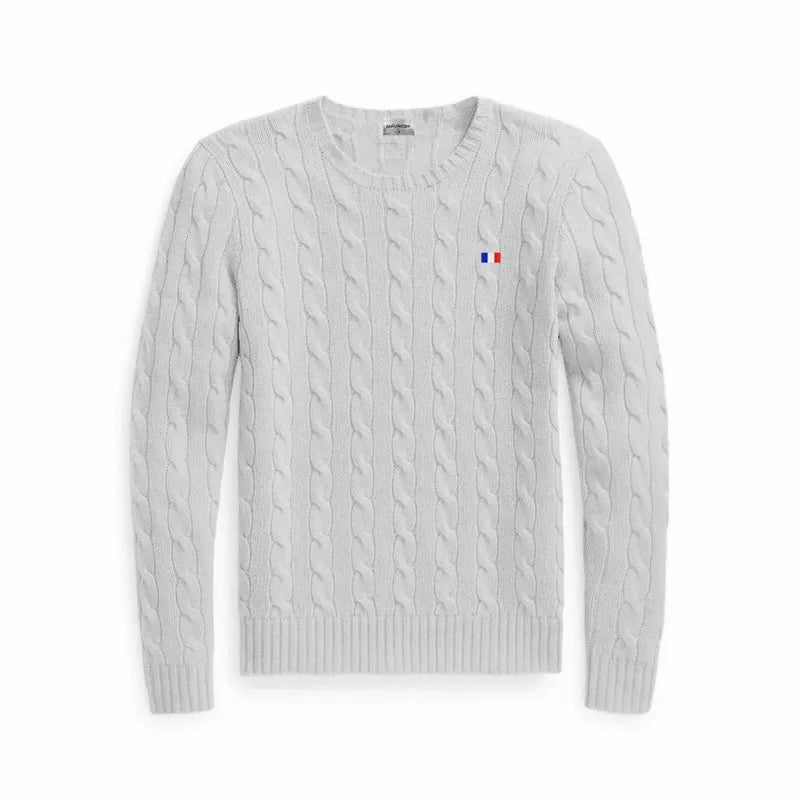 Brand Women's Clothing 2022 Early Loose O-Neck Knitted Sweater Cable Knitted Sweater 100% Cotton RL8519 GRAY