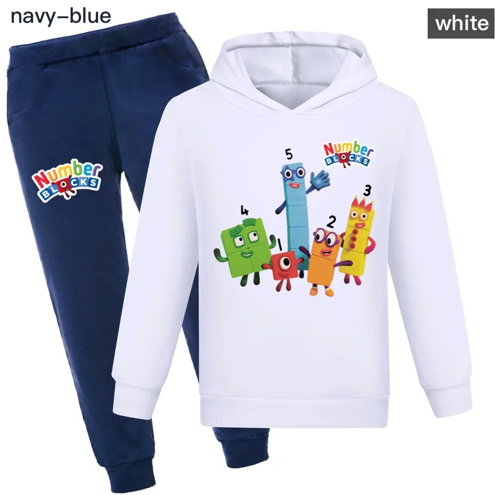 Number Blocks Clothes Kids Pullover Hoodies Navy Pants 2pcs Sets Boys Cartoon Sportsuit Toddler Girls Outfits Children's Clothing