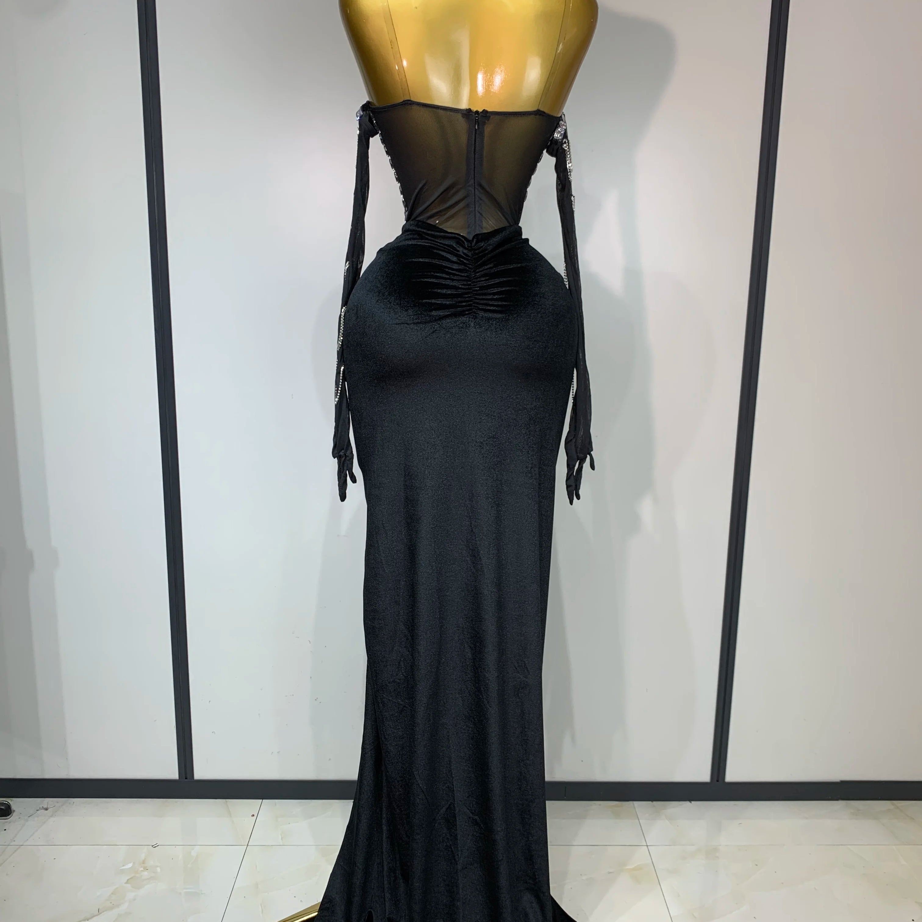 Women Sexy Strapless Rhinestone bodysuit Skirt Three Piece Set Celebrity Elegant Evening Party Birthday Dresses Stage Costume